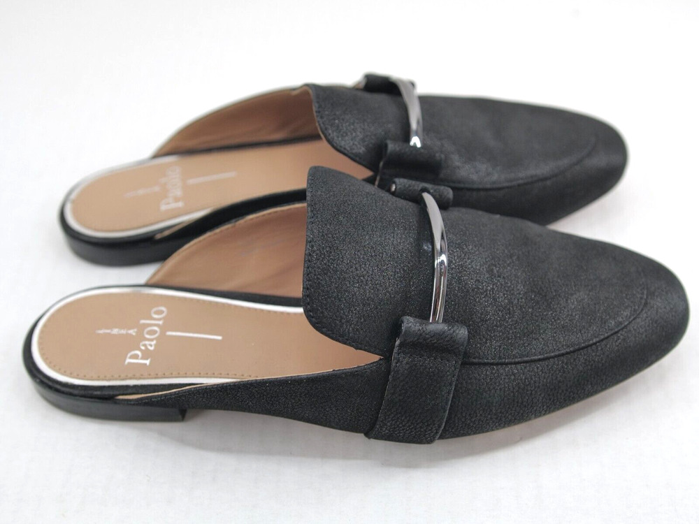 Linea Paolo Womens Mule Flat Shoes Black Suede Slip On Apron Toe 7.5‎ M